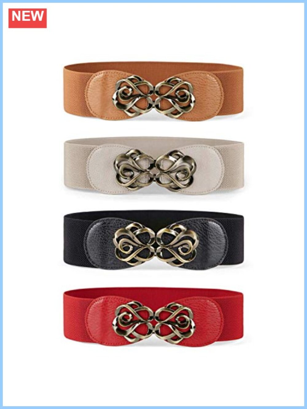 Women Stretchy Elastic Wide Waist Belts 4 Pack 2.36" Vintage Dress Belts